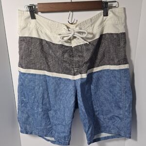 Hollister Cream, Black, and Blue Board Shorts